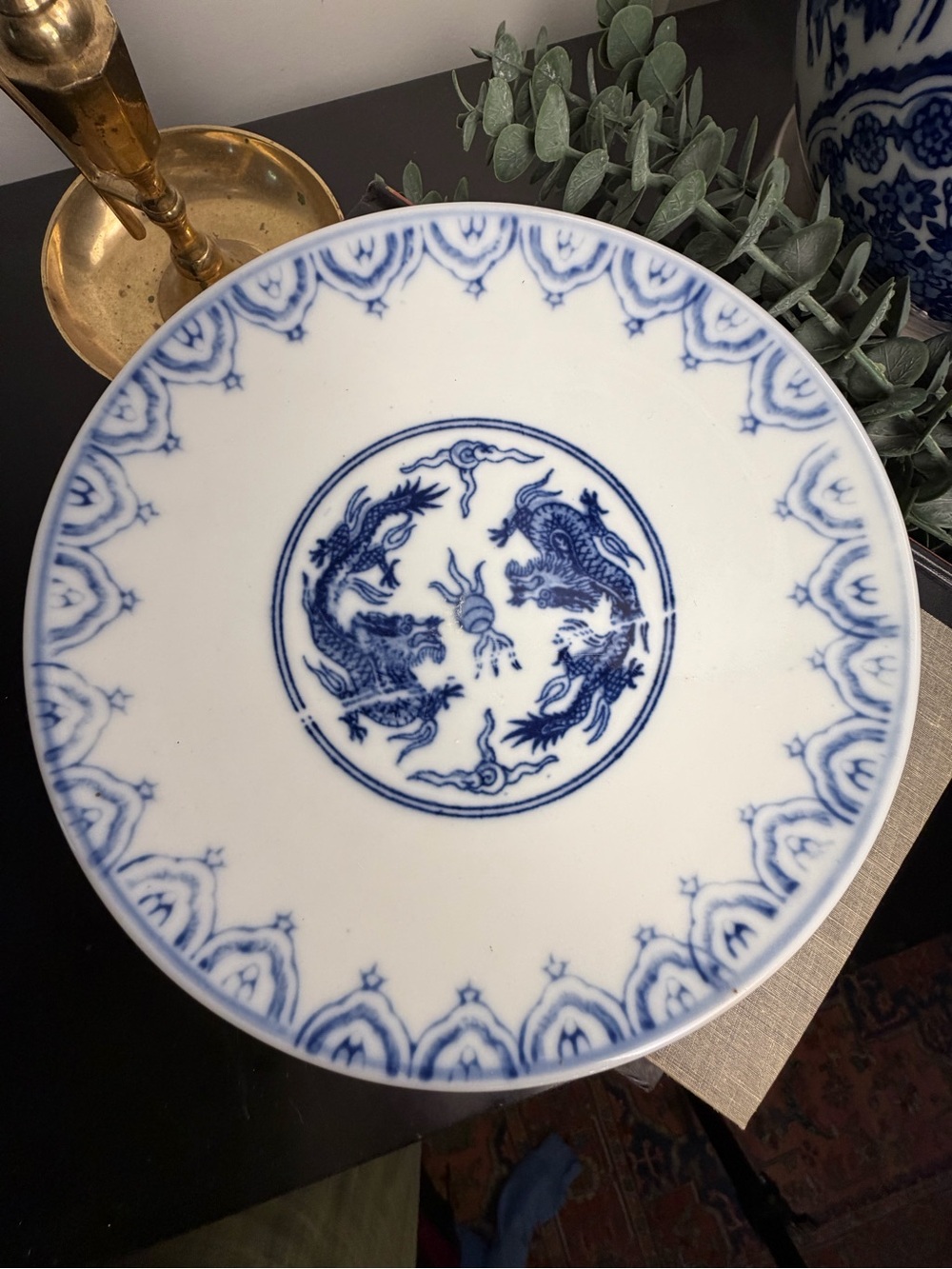 Blue & White Chinese Dragon Porcelain Plate